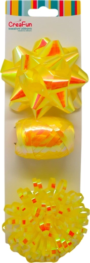 Arany, szivárványosan fénylő ajándékszett – 10 m szalag és 2 masni