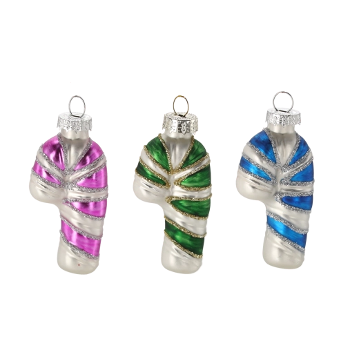 Üveg karácsonyi dísz cukorpálca – vegyes színek, 12 db