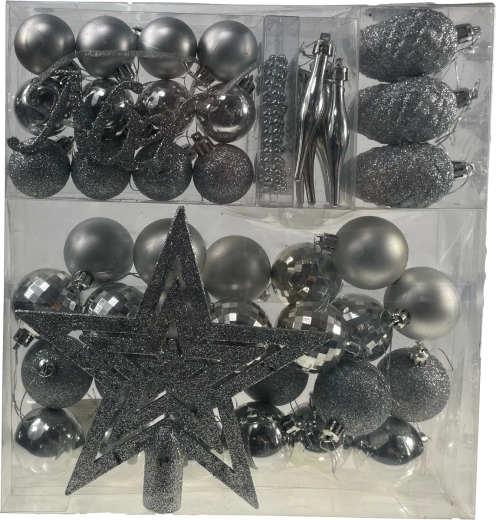 48 darabos ezüst karácsonyi dísz szett