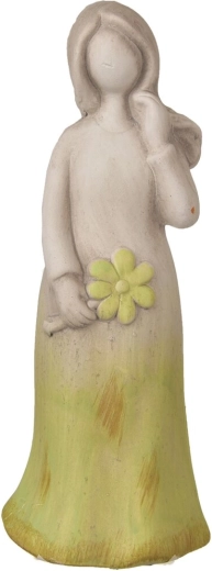 Kerámia angyal virágcsokorral szürke-zöld 24 cm