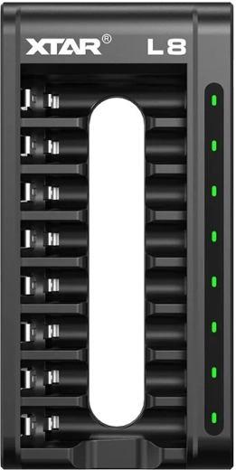 XTAR L8 intelligens akkumulátortöltő Li-ion és Ni-MH akkukhoz (AA/AAA), 8 csatorna