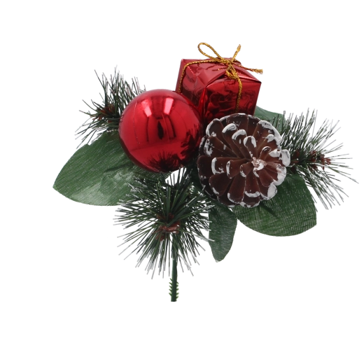 Piros karácsonyi díszes ágacska 18 cm