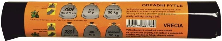 Erős fekete szemeteszsákok 280 l, 115 × 170 cm, 3 db