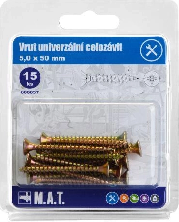 Univerzális facsavar, teljes menetes, 5 × 50 mm, horganyzott, 15 db