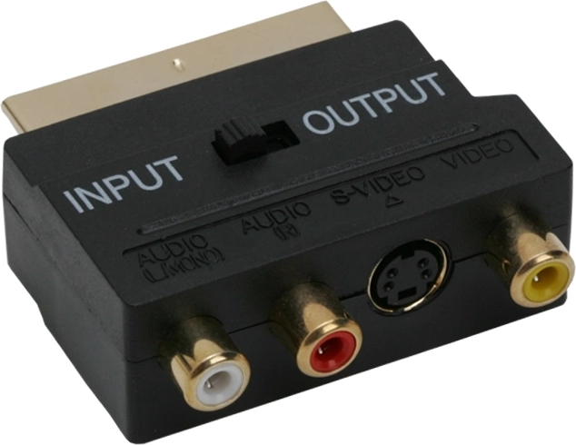Aranyozott SCART–3 RCA és S-Video átalakító kapcsolóval