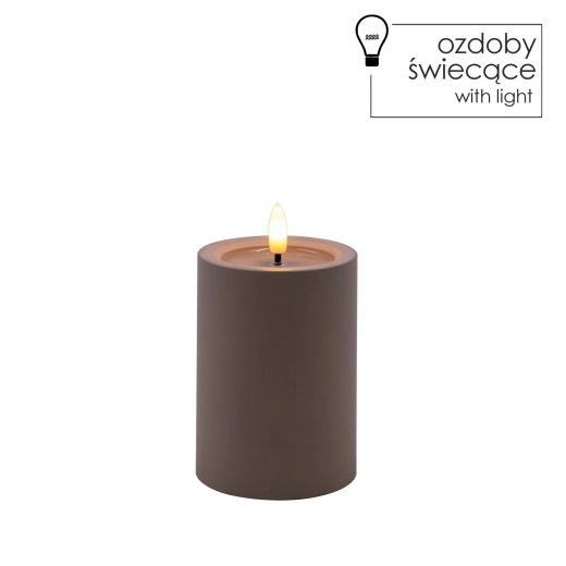Szürke LED gyertya 7 × 10 cm meleg, pislákoló lánggal