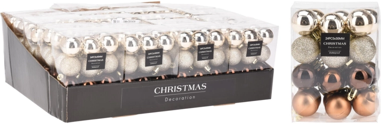 Karácsonyi gömbök 3 cm barna–arany, vegyes 24 db