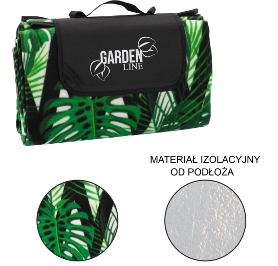 200 × 200 cm-es piknikpléd szigetelő alsó réteggel, Monstera mintával