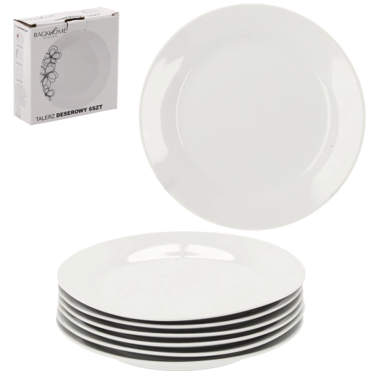 6 darabos fehér edzett üveg desszerttányér készlet, 19 cm