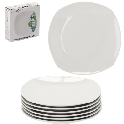 Fehér, négyzet alakú desszerttányér készlet 20 cm – 6 darab