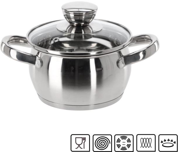 Belly rozsdamentes acél lábas fedővel, 1 l, 14 cm