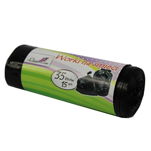 Extra erős fekete szemeteszsákok összehúzható szalaggal, 35 l