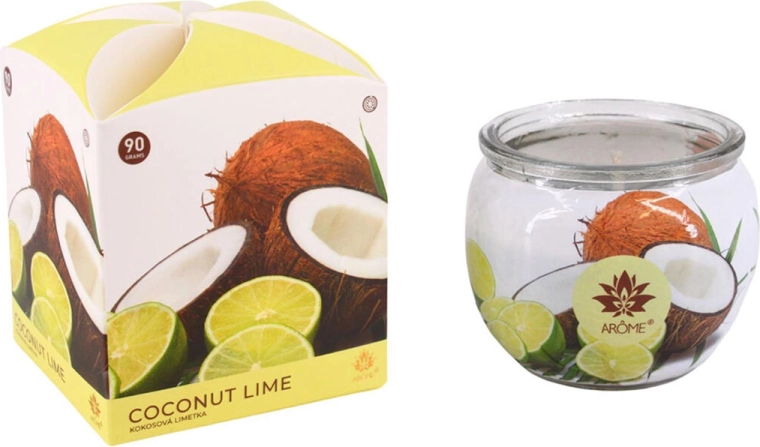 Illatgyertya üvegben kókusz és lime 90 g