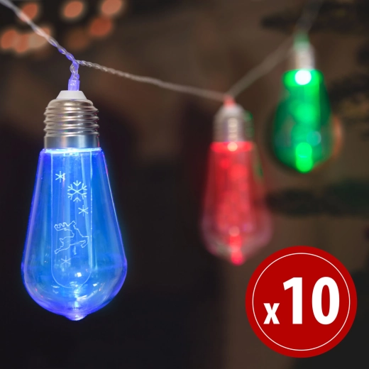 LED-es fényfüzér rénszarvasokkal, 10 LED, 1,9 m, színes