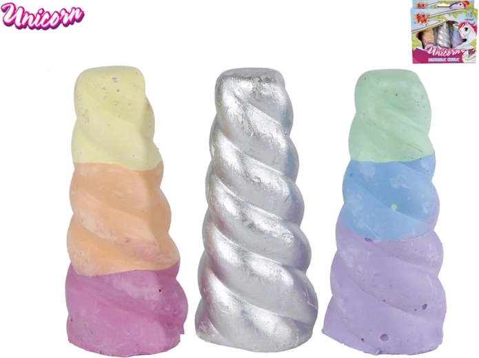 Színes járdakréták unikornisszarv alakban, 3 darabos készlet