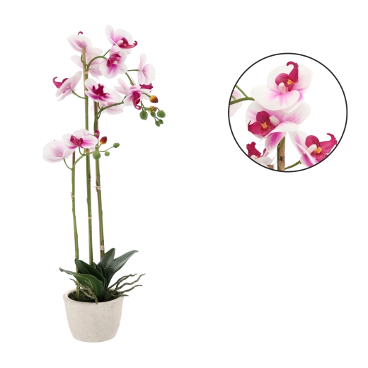 Mű orchidea fehér–rózsaszín 70 cm cserépben