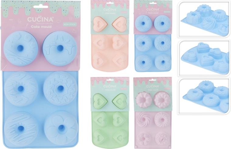 Szilikon sütőforma – kuglóf, donut és szív (6 formácska)