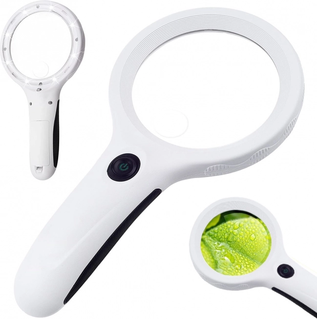 Kézi nagyító 4x nagyítással és 8 LED UV diódával