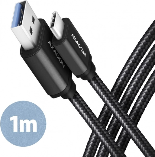 AXAGON USB-C – USB-A kábel 3.2 Gen 1, 1 m, 3 A, alumínium, nejlon fonat, fekete