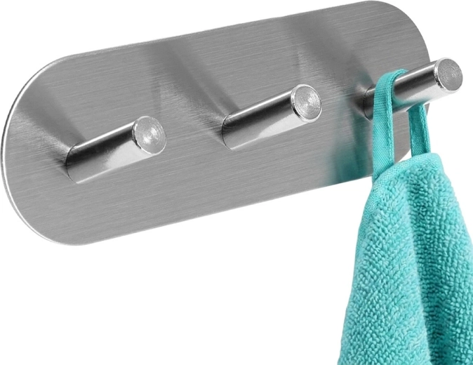 Storage Solutions öntapadós falra szerelhető akasztó 3 rozsdamentes acél kampóval 15 × 5 × 3,5 cm