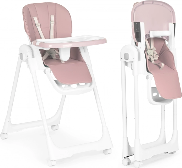 Állítható magasságú etetőszék, ökobőr, dupla tálca, rózsaszín ECOTOYS