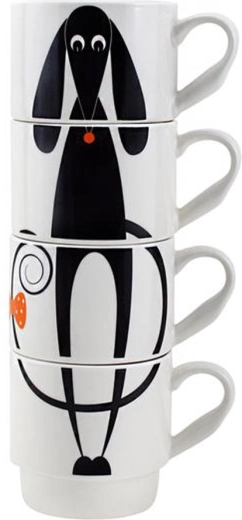 TORO 340 ml kutyás, egymásra rakható kerámia bögrék, 4 darabos szett