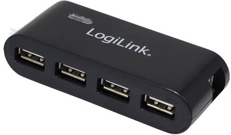 USB 2.0 hub 4 porttal és tápegység adapterrel, fekete