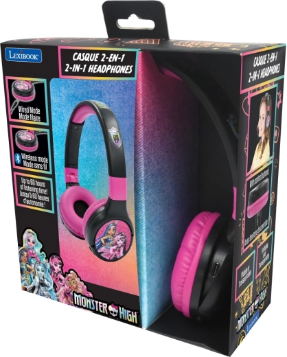 Lexibook 2 az 1-ben Bluetooth összecsukható gyerek fejhallgató MONSTER HIGH hangerőkorlátozással