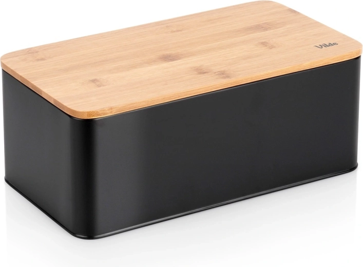 Fém kenyértartó bambusz fedéllel, fekete 33 × 18 × 13 cm