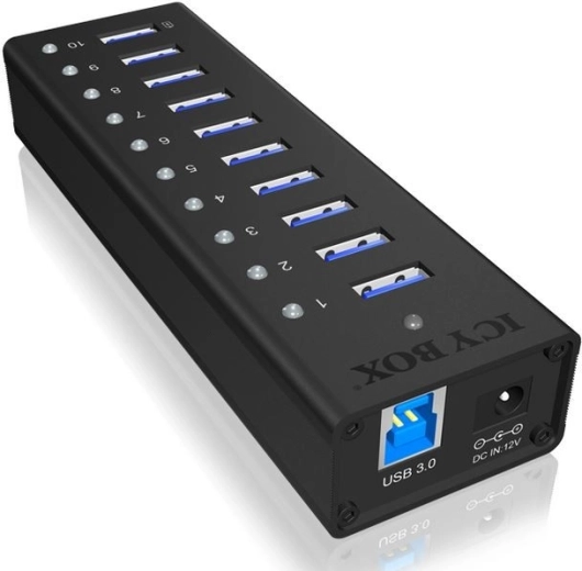 Icy Box aktív 10 portos USB 3.0 hub alumíniumházzal