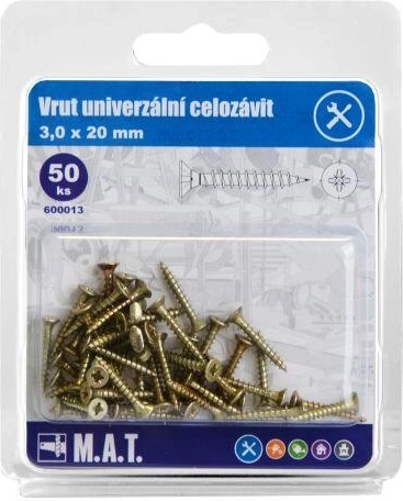 Univerzális, teljes menetes facsavarok 3,0 × 20 mm, horganyzott, 50 db