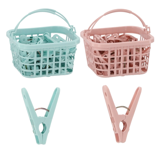 30 darabos műanyag ruhacsipesz készlet kosárban