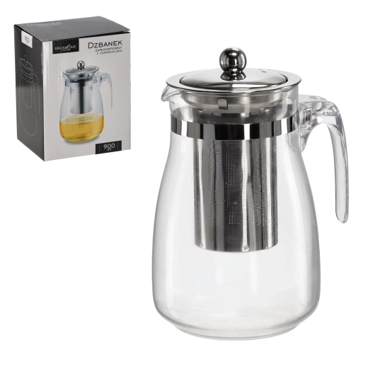 Hőálló üvegkancsó rozsdamentes szűrővel, 900 ml