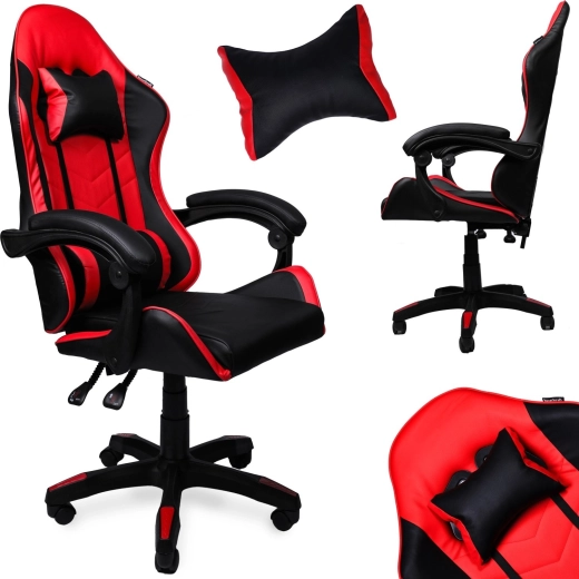 Fekete-piros műbőr gamer forgószék