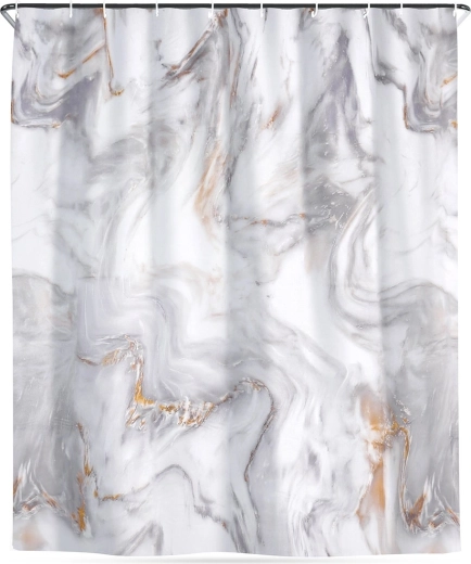 Vízálló márványmintás zuhanyfüggöny 180 × 180 cm, akasztókkal