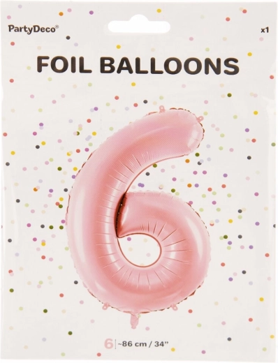 Rózsaszín fólia lufi 6-os szám 86 cm