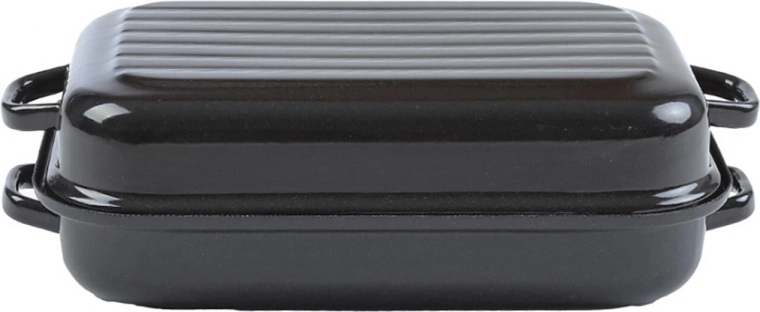 Zománcozott, két részből álló tepsi 35 × 24 cm fedővel és bordázott aljjal