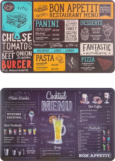 Műanyag MENU alátét 43 × 28 cm, vegyes dekorok