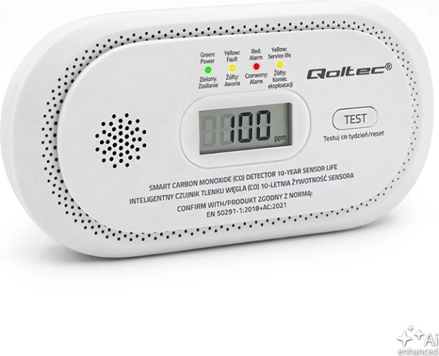 85 dB-es riasztóval ellátott szén-monoxid-érzékelő