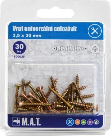 Univerzális, teljes menetes facsavarok 3,5 × 30 mm, horganyzott, 30 db