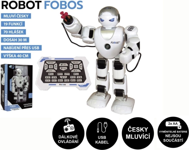 FOBOS interaktív RC robot, járó és magyarul beszélő, 40 cm, USB töltés