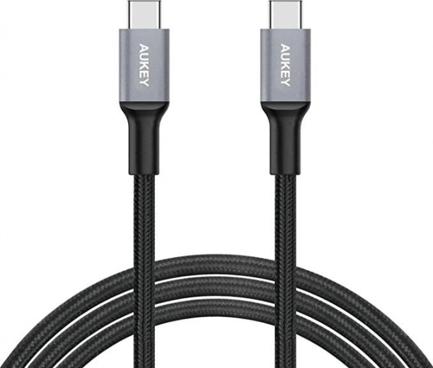 AUKEY USB‑C – USB‑C kábel, 2 m, 60 W, gyorstöltés, fonott nejlon, fekete