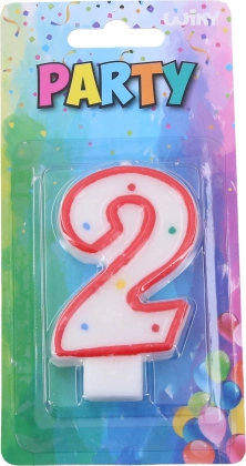 Partigyertya 2-es szám a tortára – fehér, piros szegéllyel és színes pöttyökkel