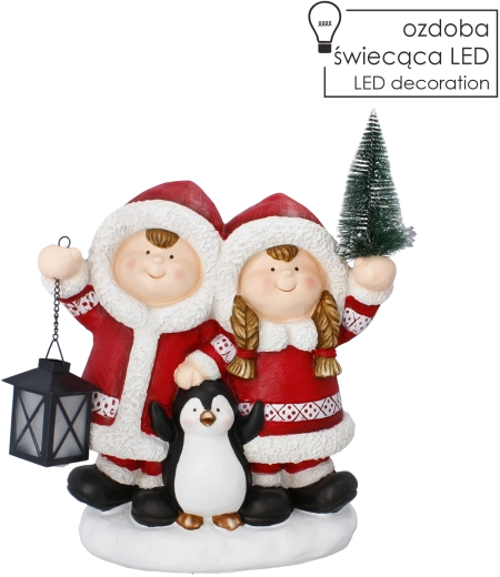 Karácsonyi dekorfigura gyerekek lampionnal LED világítással - 1 db