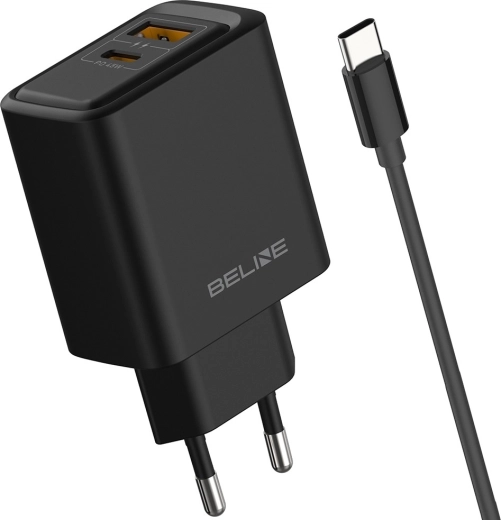 Beline 45 W-os USB-A/USB-C hálózati töltő kábellel, GaN PD, fekete