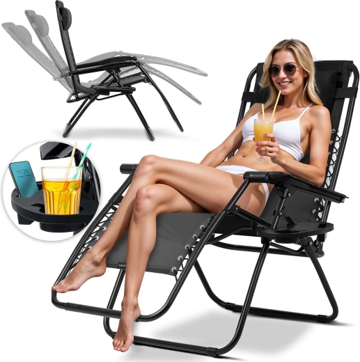 Összecsukható kerti napozóágy párnával Sofotel ChillWell, fekete