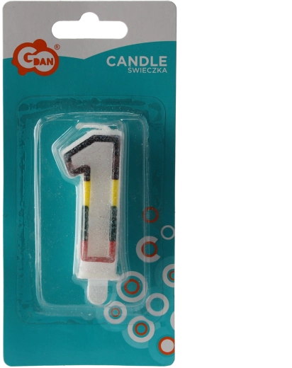 Szülinapi gyertya 1-es szám glitterszórással, fehér színes körvonallal