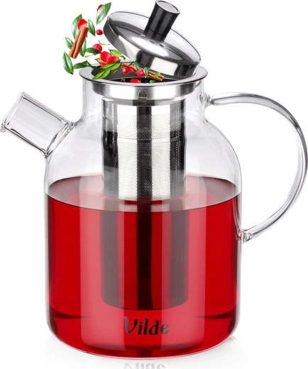 Üveg teáskanna rozsdamentes acél teaszűrővel, 1,5 l