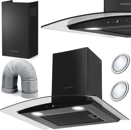 Kéményes konyhai páraelszívó 60 cm BERDSEN BT-216, fekete üveg