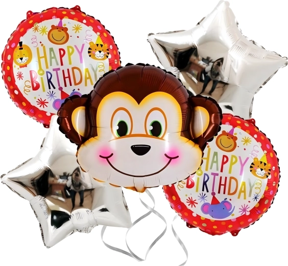 Születésnapi lufik készlete – majom, állatkák, 5 db